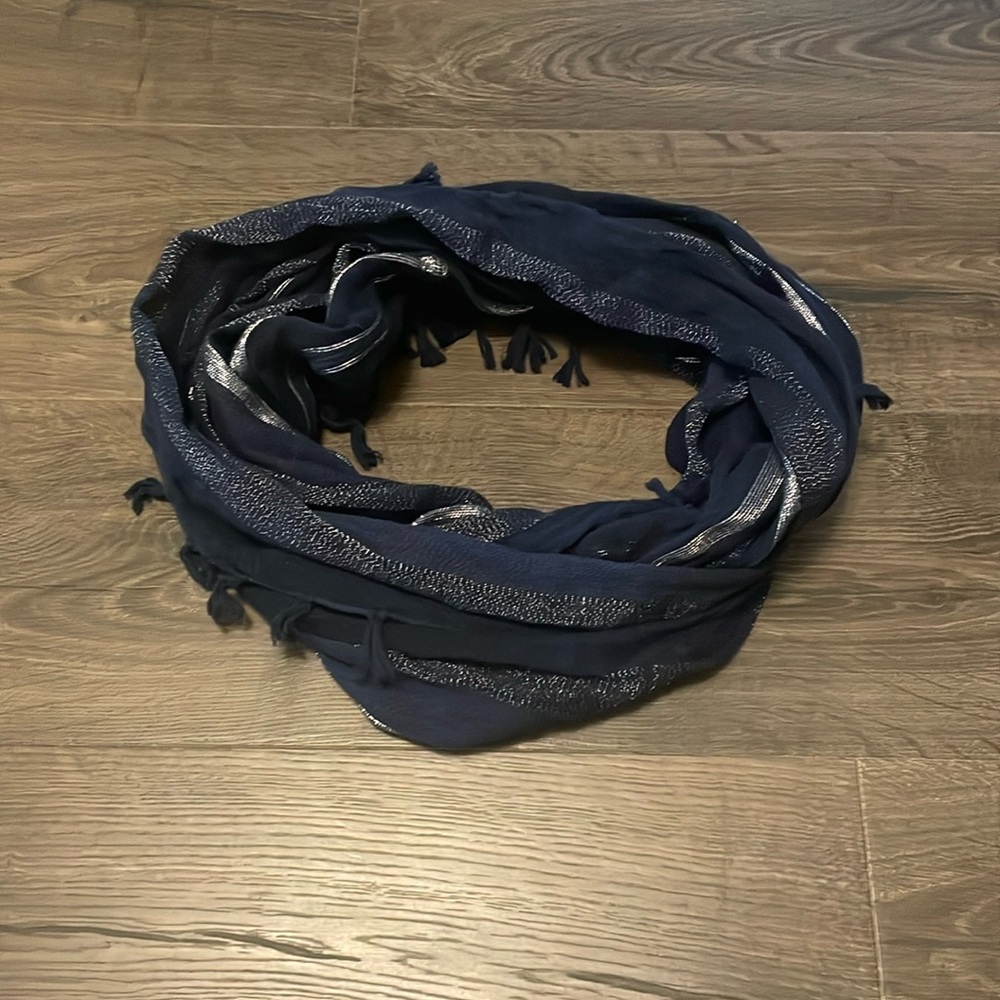 Navy Blue and Silver Infinity Scarf, One Size
